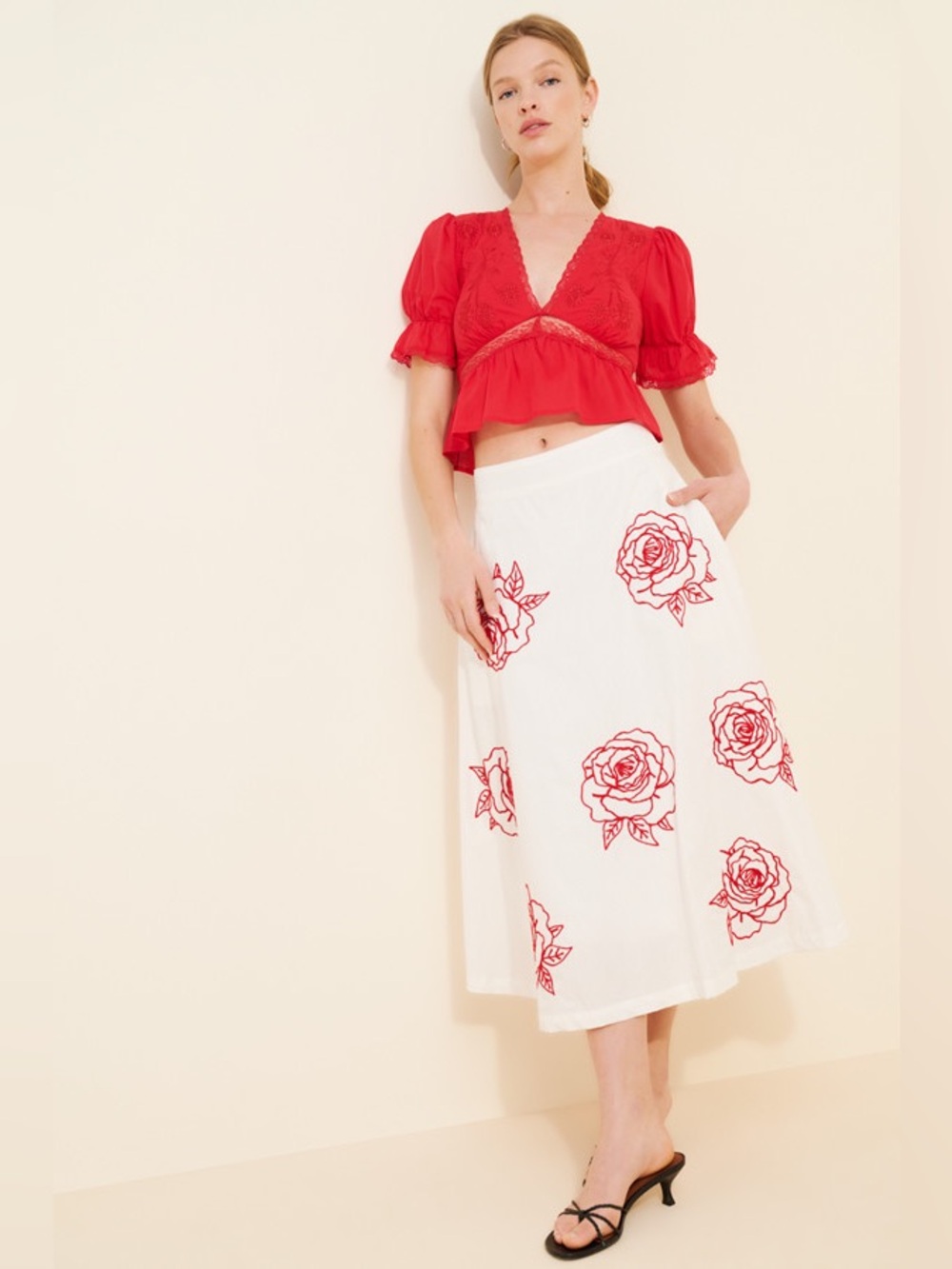New Lusana Nova Embroidered Poplin Skirt Size 8